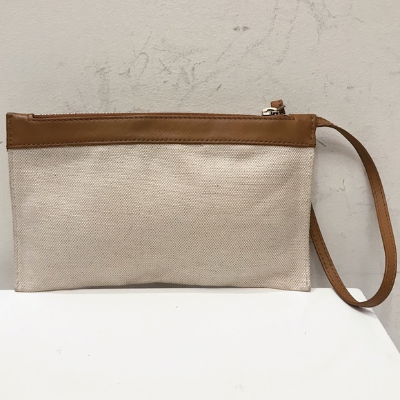 Balenciaga Canvas Tan Leather Trim Small Wristlet Clutch Bag - Picture 4 of 6